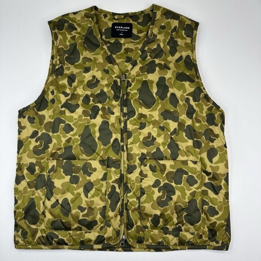 Everlane ReNew Quilted Vest Mens Large Green Duck Camo PrimaLoft Insulated Liner
